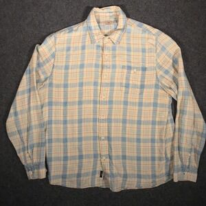 Faherty Brand Men's XL Plaid Button Down Shirt Blue Cream Cotton Casual
